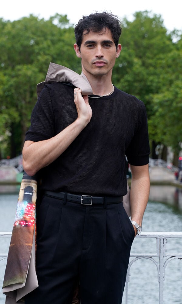 black silk and linen striped Brazil jumper